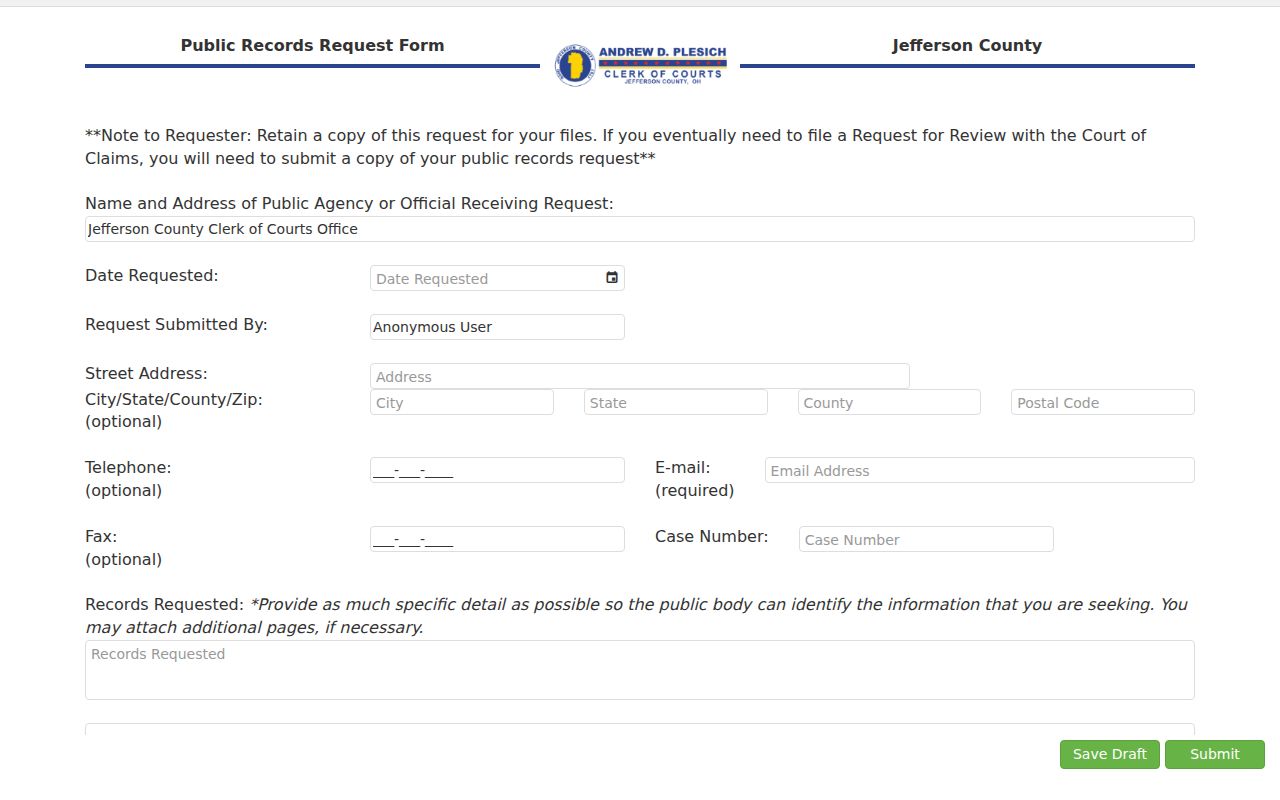 Jefferson County case search public records request login route