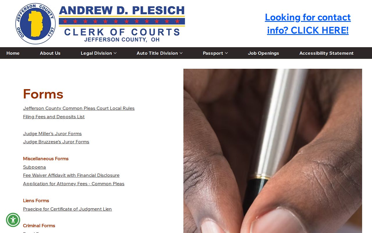 Jefferson County civil docket clerk forms and fee source