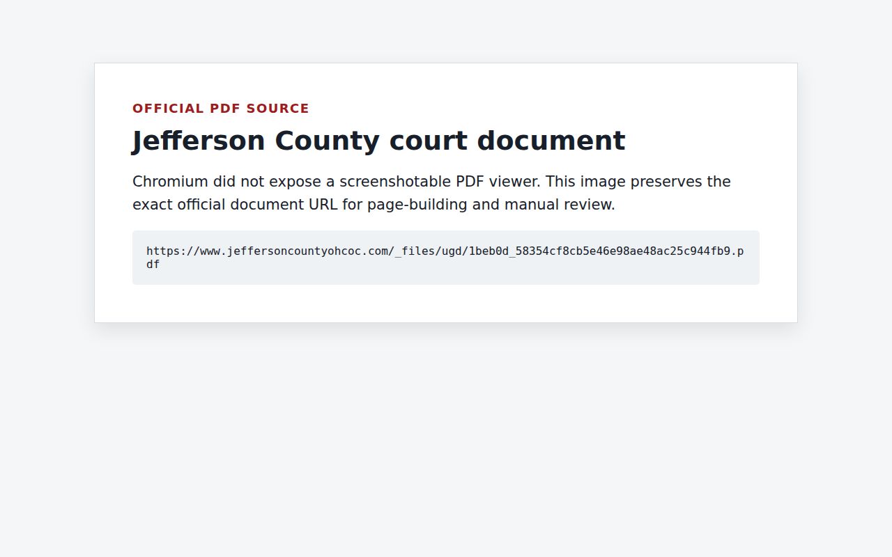 Jefferson County civil docket Common Pleas filing fee sheet
