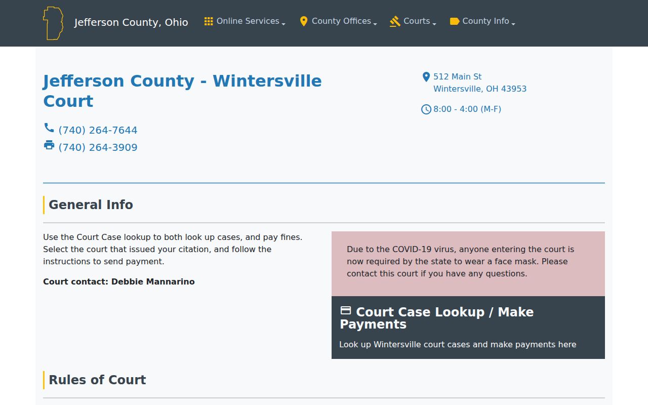Jefferson County civil docket Wintersville County Court source
