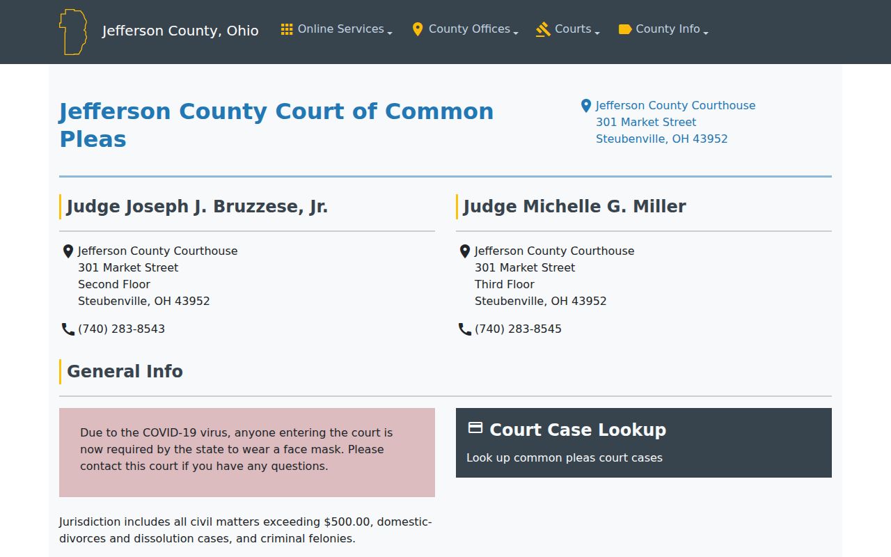 Jefferson County criminal docket Common Pleas court overview