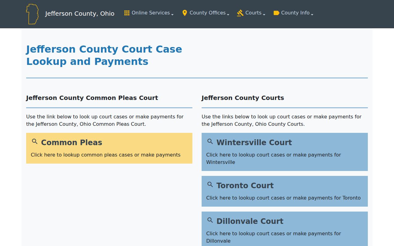 Jefferson County court docket lookup gateway for Common Pleas and County Courts