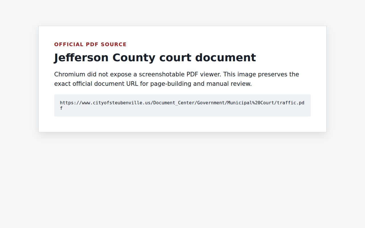 Jefferson County traffic court records Steubenville traffic cost schedule