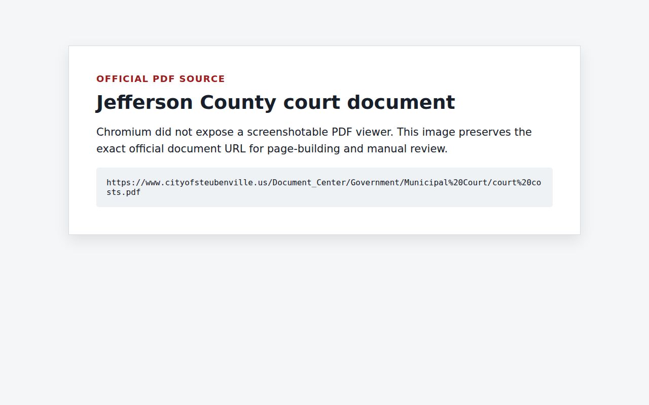 Jefferson County traffic court records separate Steubenville court costs source
