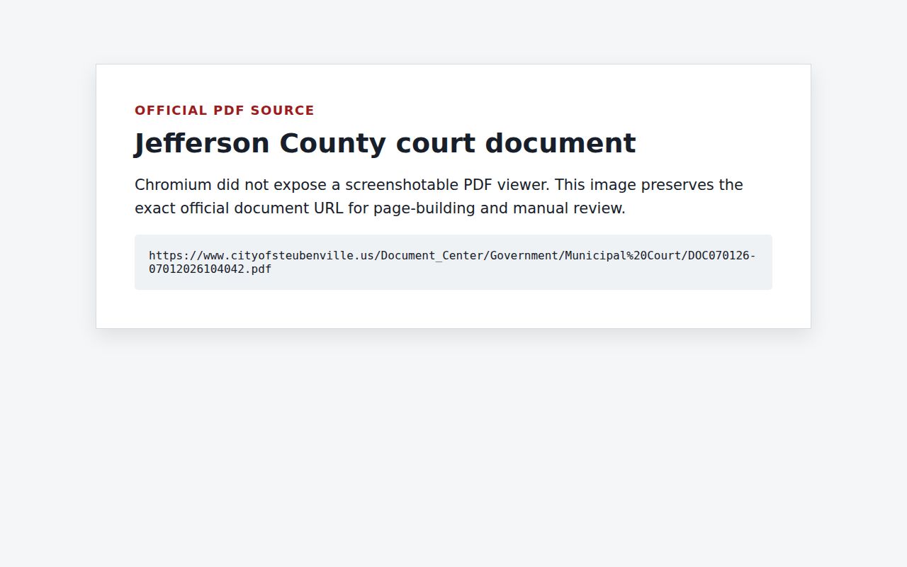 Jefferson County traffic court records Steubenville Municipal Court local rules
