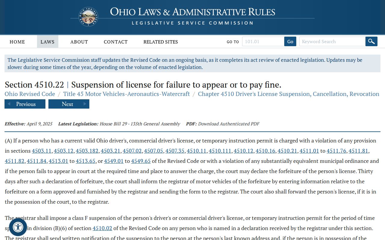 Jefferson County traffic court records failure to appear statute source